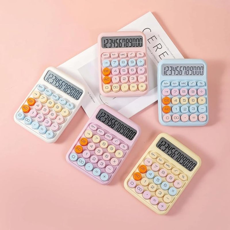 Mechanical Calculator Large LCD Display Big Round Button Cute Candy Color For Office School - Image 5